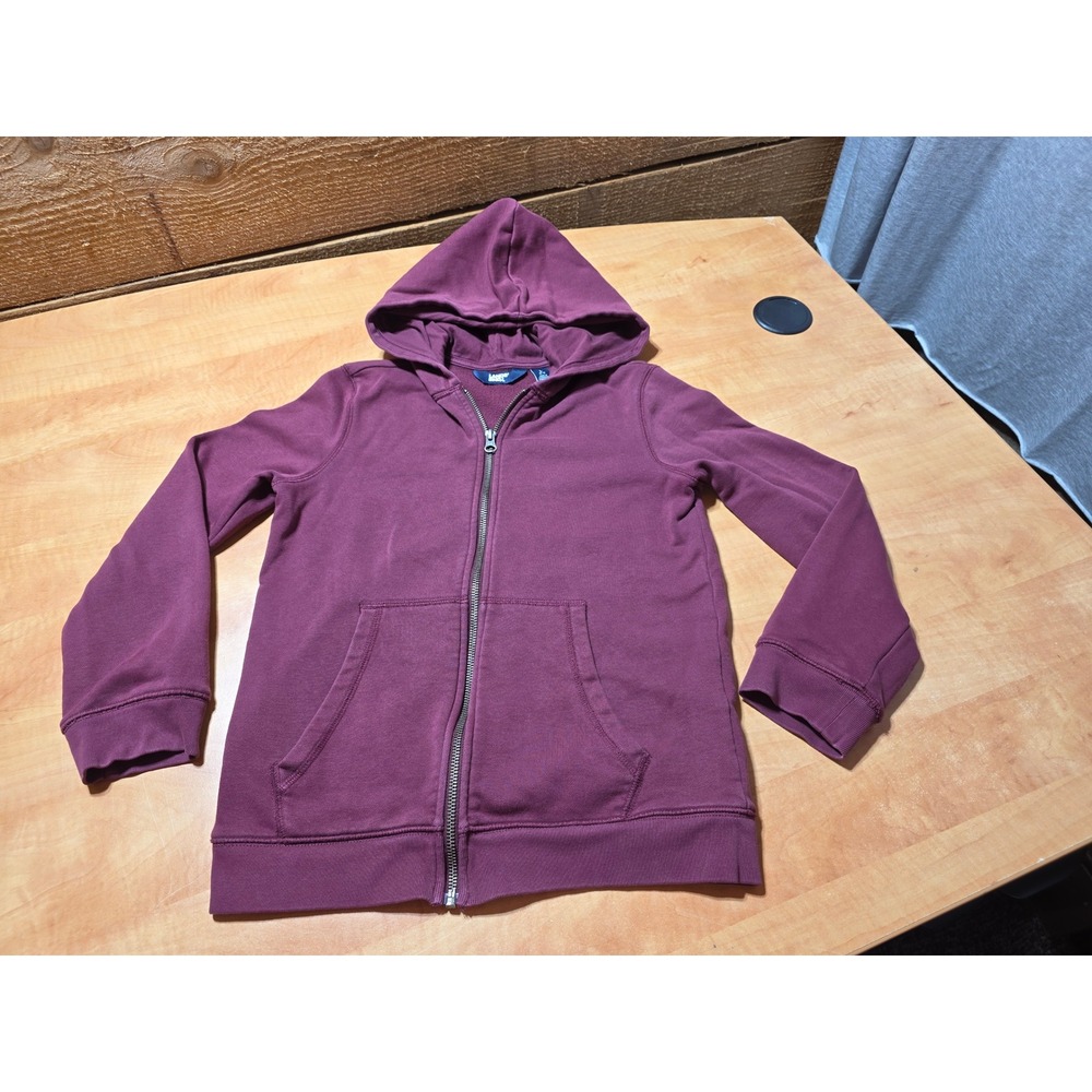 Lands' End Kids Full Zip Hoodie Burgundy Maroon Sweatshirt Size L 10-12